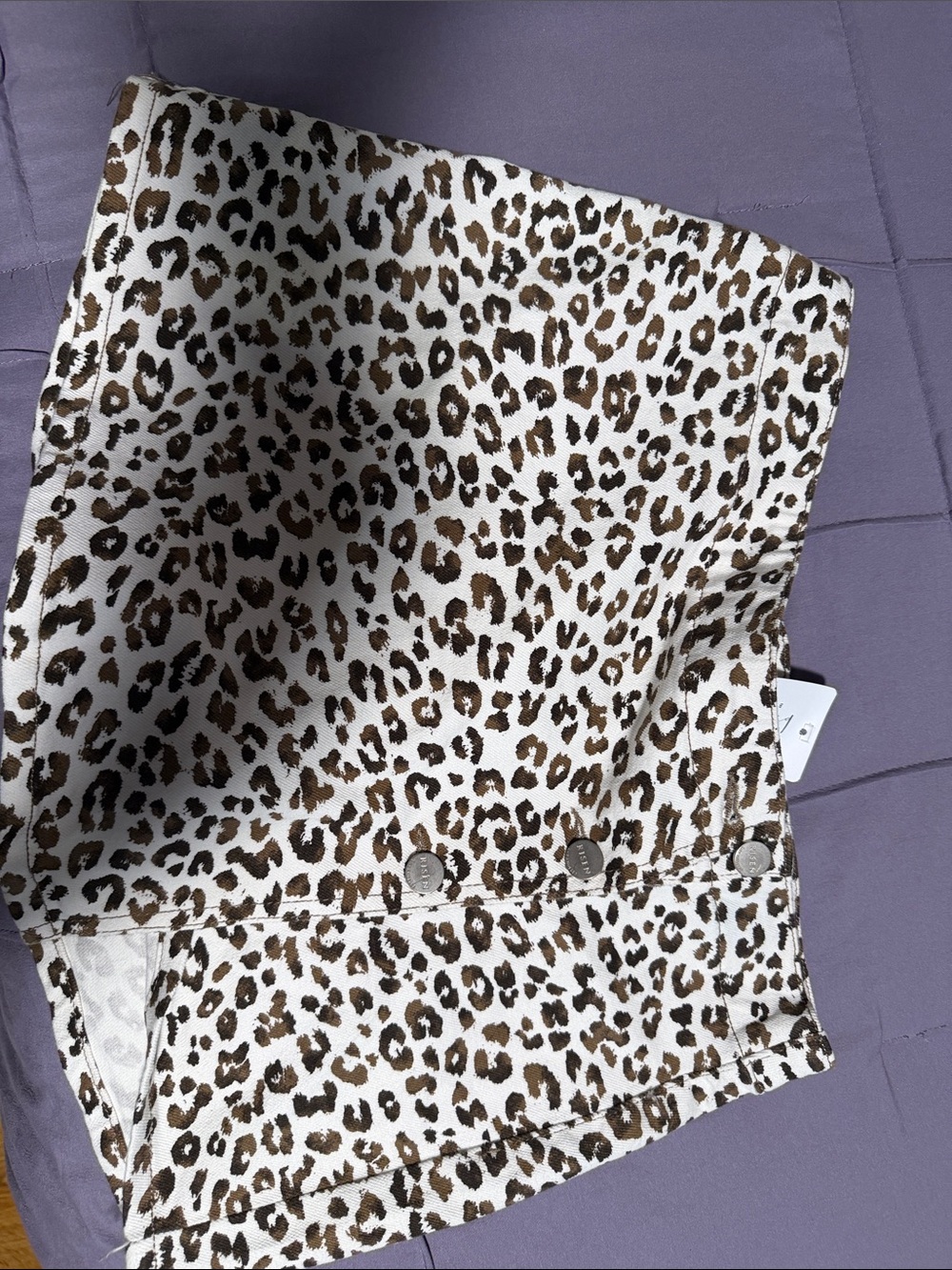 Leopard Print Button-Front Mini Skirt - Brown on White